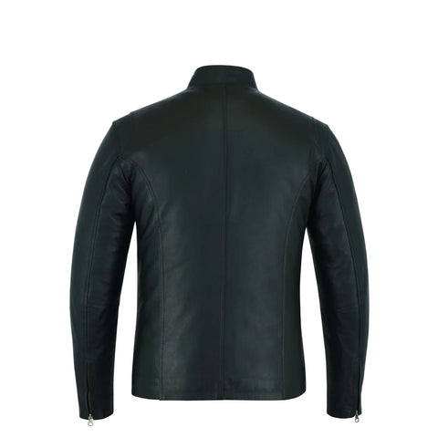 Men’s Minimalist Black Leather Jacket – Slim Fit Café Racer Moto Jacket