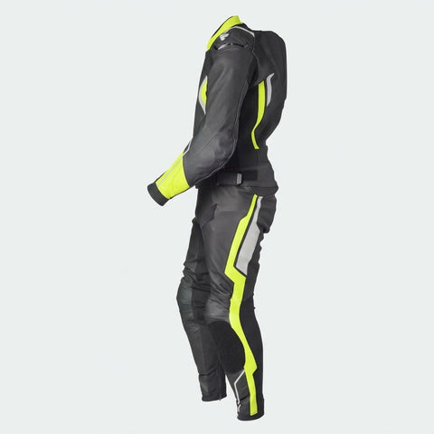 Jami 4 Moto Two Piece Leather Motorbike Suit MC Leather Suit Black/Yellow/White