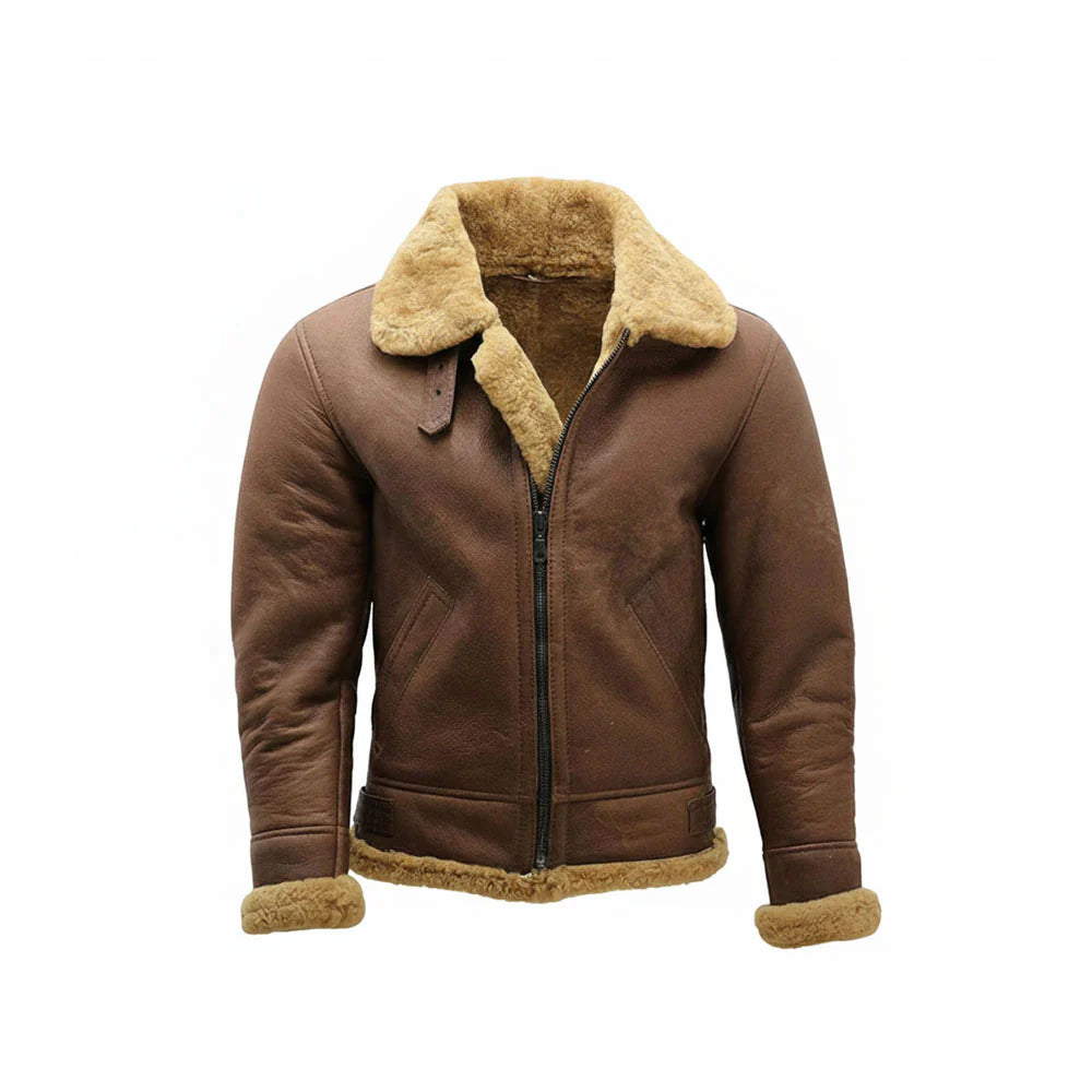 B3 Brown Sheepskin Leather Aviator Shearling Jacket