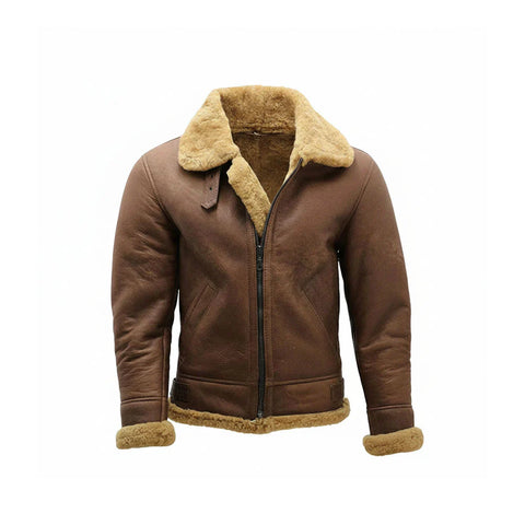 B3 Brown Sheepskin Leather Aviator Shearling Jacket