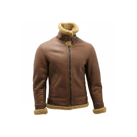 B3 Brown Sheepskin Leather Aviator Shearling Jacket
