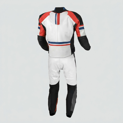 Jami 4 Moto 2pc MC Leather Motorbike Suit White/Red/Blue