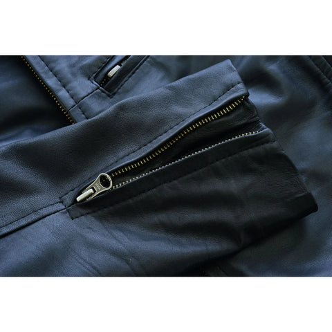 Men’s Minimalist Black Leather Jacket – Slim Fit Café Racer Moto Jacket