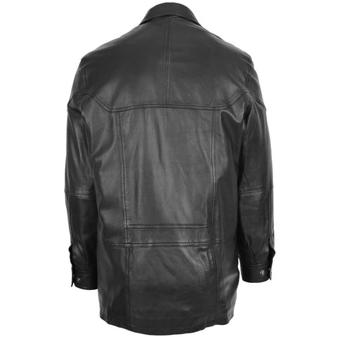 Men’s Black Long Leather Car Coat