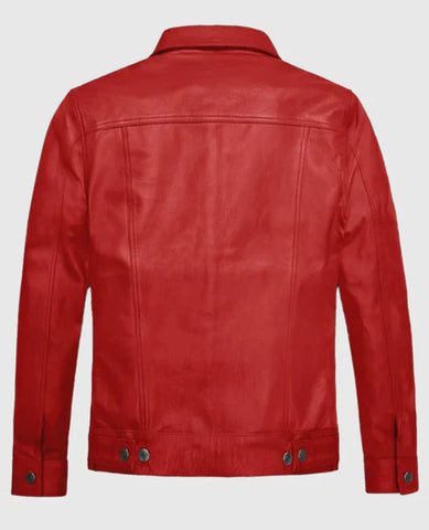 Men’s Red Leather Trucker Jacket – Classic Fit Leather Jacket