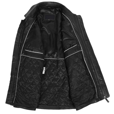 Men’s Black Long Leather Car Coat