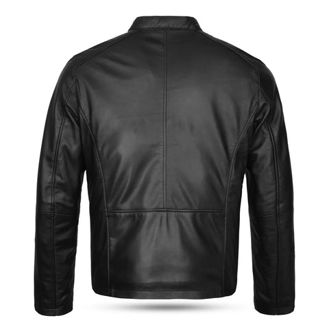 Men’s Black Utility Leather Jacket – Modern Slim Fit Moto Field Jacket