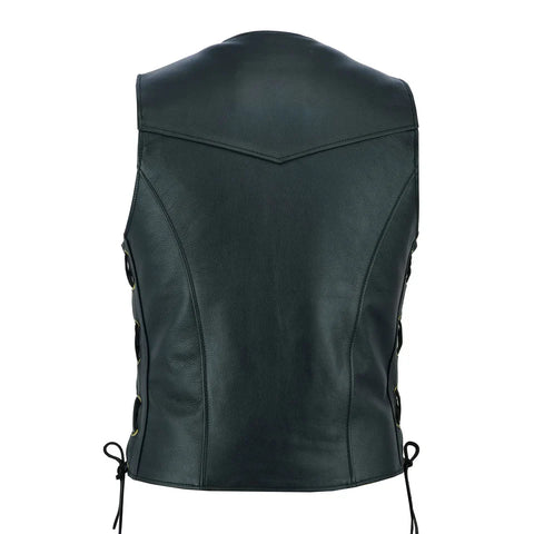 Men’s Black Leather Biker Vest with Side Laces