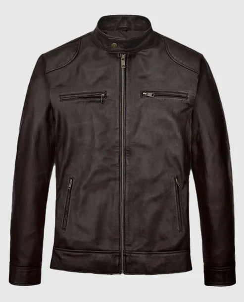 Men’s Black Leather Biker Jacket – Classic Slim Fit Moto Style