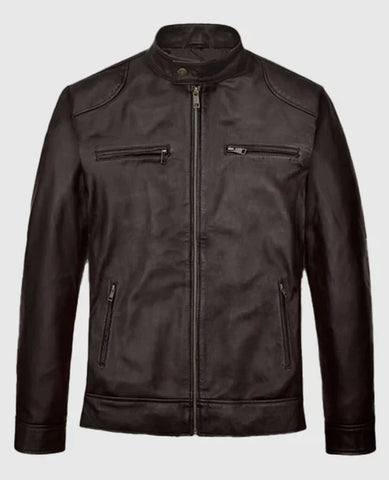 Men’s Black Leather Biker Jacket – Classic Slim Fit Moto Style