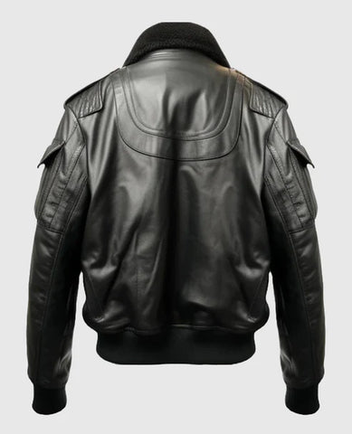 Premium Black Shearling Leather Bomber Jacket