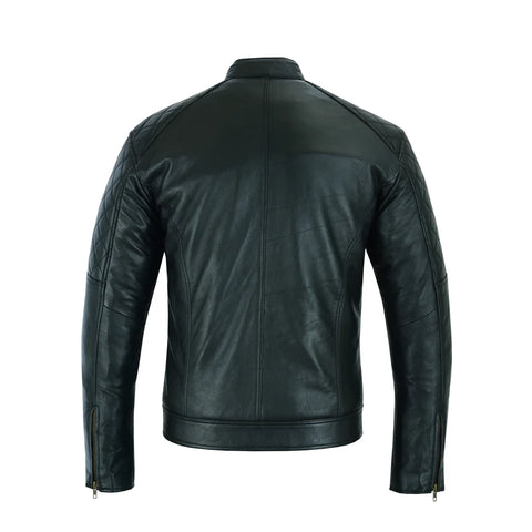 Men’s Quilted Black Leather Biker Jacket – Slim Fit Café Racer Moto Jacket