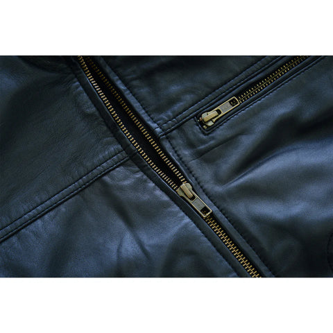 Men’s Quilted Black Leather Biker Jacket – Slim Fit Café Racer Moto Jacket