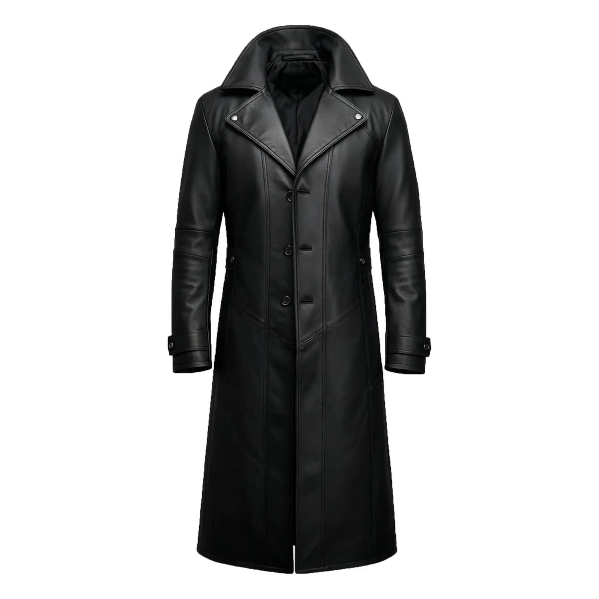 Men’s Black Long Leather Trench Coat