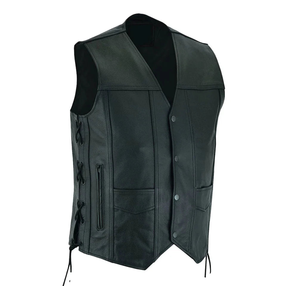 Men’s Black Leather Motorcycle Vest