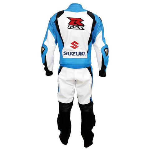 Sky Blue & White Leather Motorcycle Racing Suit Full Body Armor Leather Motorbike suit