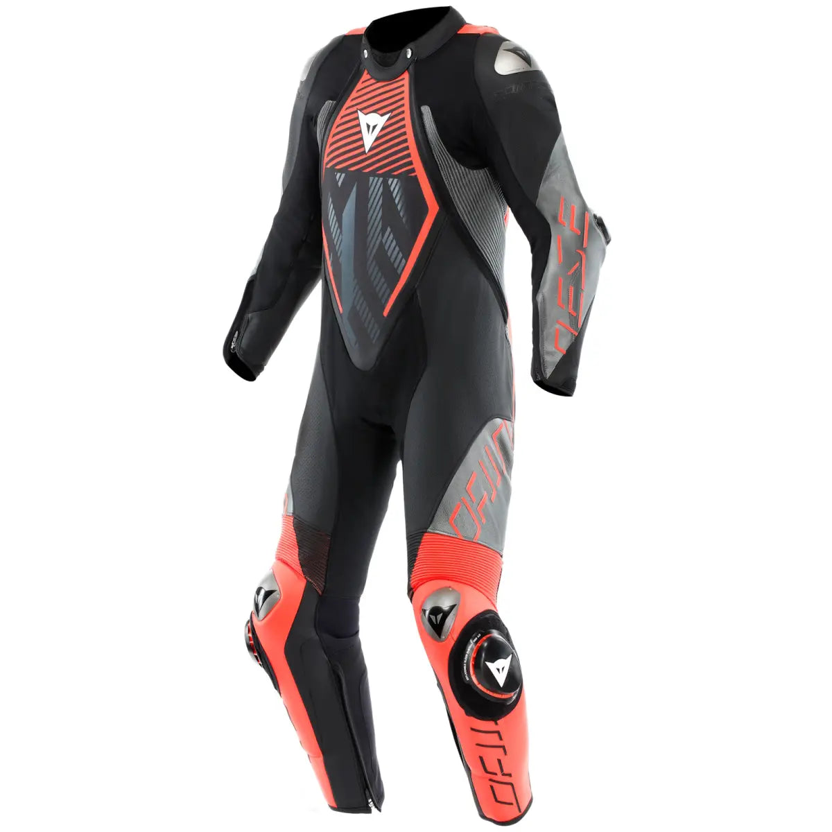 Dainese D-Zip 1 pcs. perf. leather Motorbike suit black / fluo-red / anthrazit