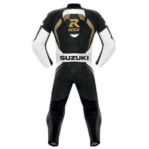 SUZUKI GSXR MOTORCYCLE LEATHER RACING SUIT Black &amp; Gold Motorbike Suit Leather Racing Suit