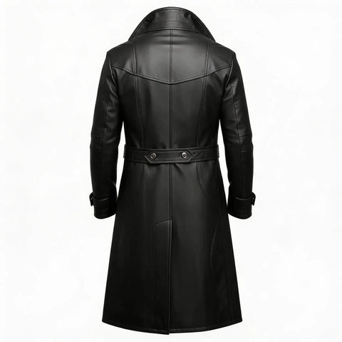 Men’s Black Long Leather Trench Coat