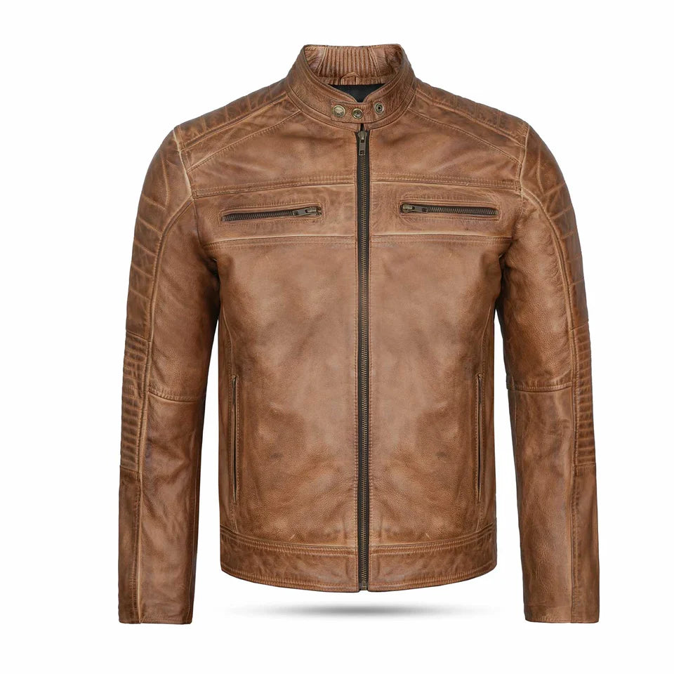 men’s vintage-style leather biker jacket