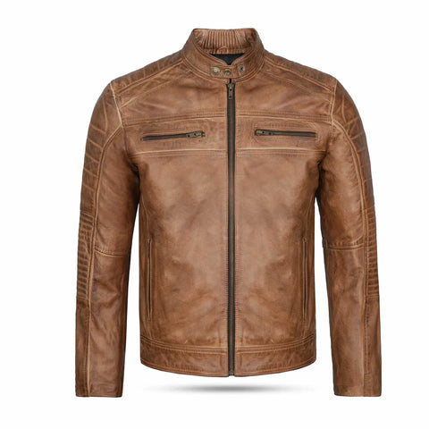 men’s vintage-style leather biker jacket