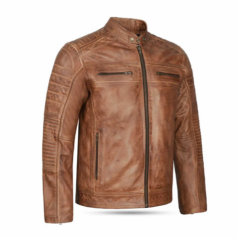 men’s vintage-style leather biker jacket