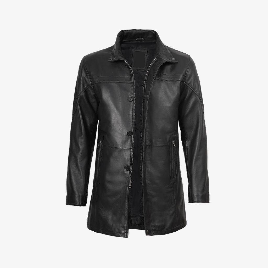 Men’s Black Leather Car Coat Jacket