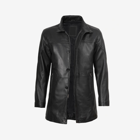 Men’s Black Leather Car Coat Jacket