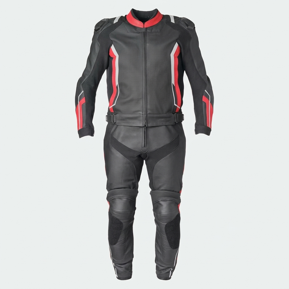 Jami 4 Moto Two Piece Leather Motorbike Suit MC Leather Suit Black/Red/White