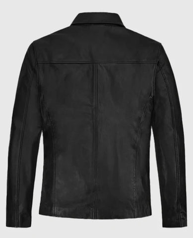 Men’s Black Leather Jacket – Classic Minimalist Zip-Up Casual Style