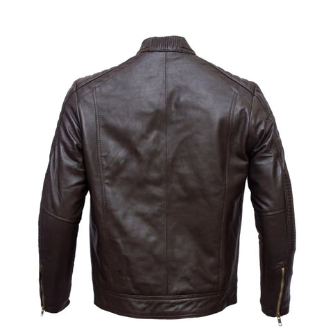 Men’s Black Cafe Racer Leather Jacket – Slim Fit Moto Biker Jacket with Quilted Shoulders