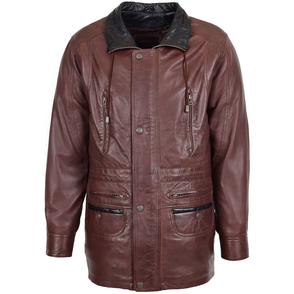 Men’s Vintage Brown Leather Car Coat Jacket