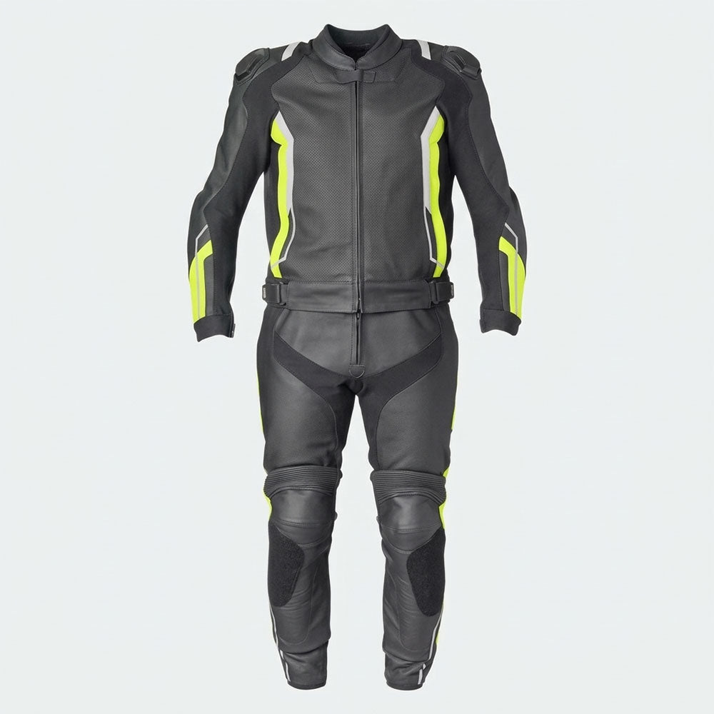 Jami 4 Moto Two Piece Leather Motorbike Suit MC Leather Suit Black/Yellow/White