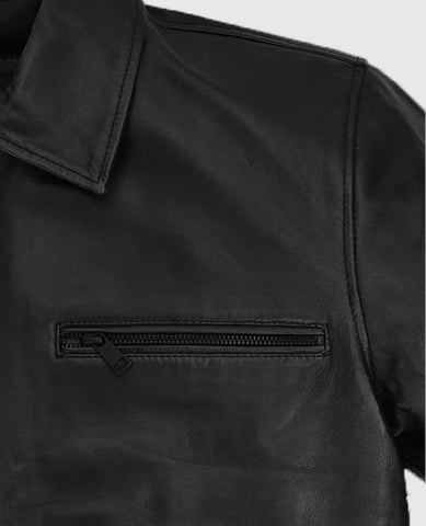 Men’s Black Leather Jacket – Classic Minimalist Zip-Up Casual Style