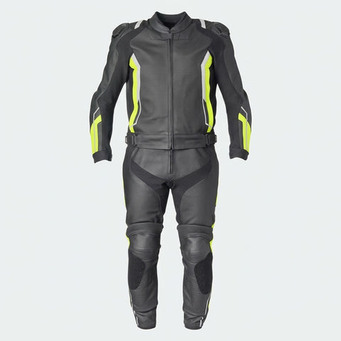 Jami 4 Moto Two Piece Leather Motorbike Suit MC Leather Suit Black/Yellow/White