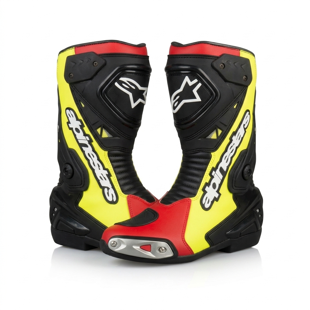 Alpinestars Racing Motorcycle Boots – Black/Neon Yellow/Red