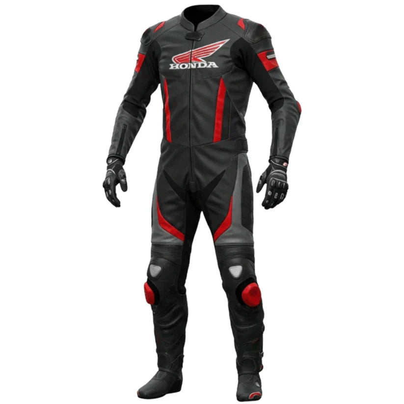 Honda Black Leather Motorcycle Racing Suit
